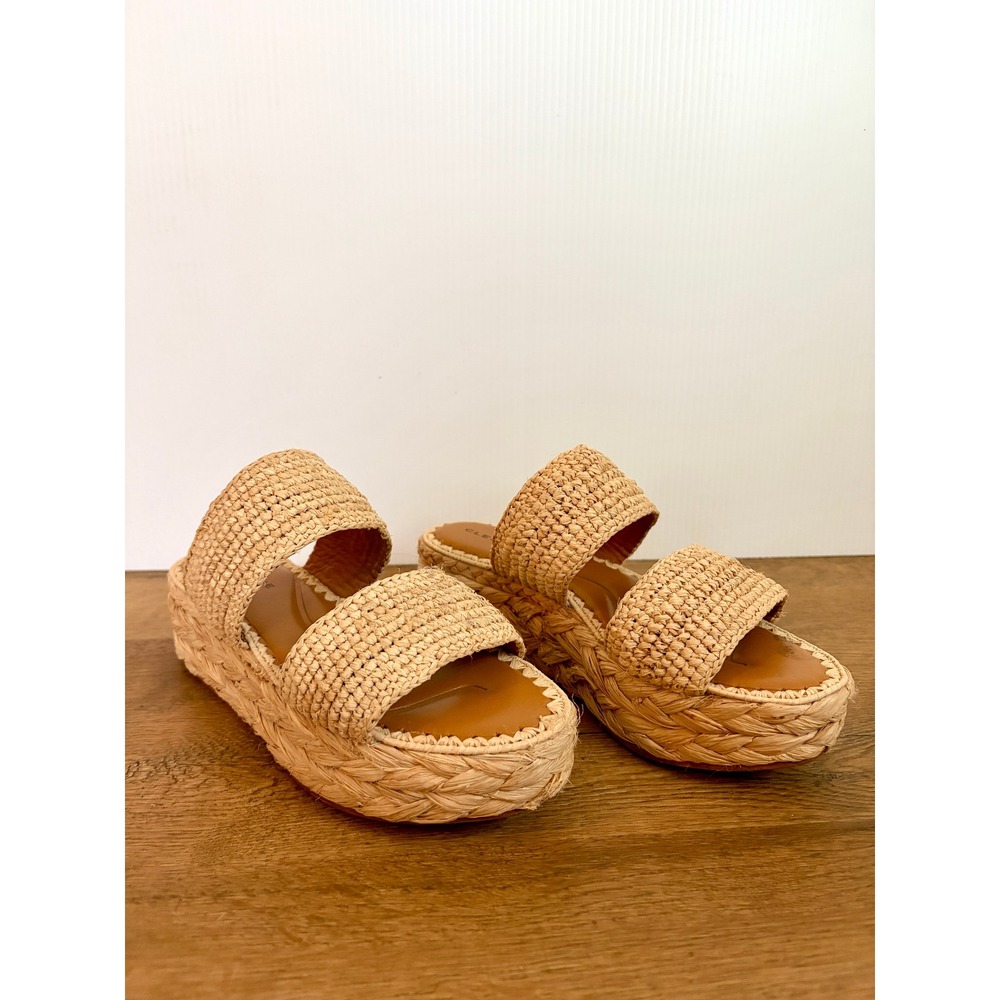 Clergerie Raffia Platform Sandals EU 38 7.5 Boho Coastal Resort Designer Slides